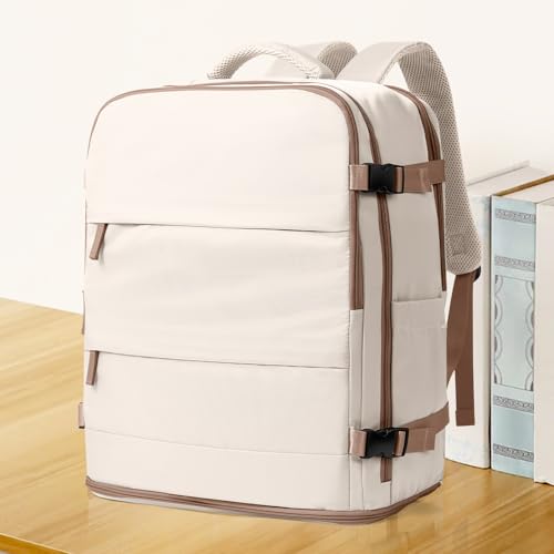 Image of coowoz Travel Backpack Carry On for Women Man Gym Backpacks with Laptop Compartment Mochila de Viaje Teacher Personal Item Backpack Rucksack Airplane Accessories Must Haves Beige Brown