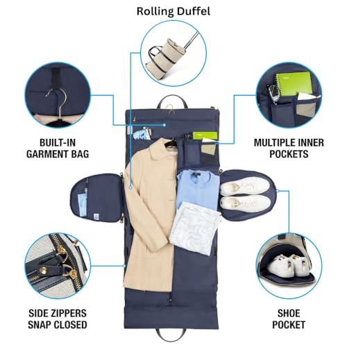 Convertible Rolling Duffel Carry On - Kendall Country Garment Weekender Bag with Wheels and Handle Shoe Pouch Convertible Garment Bag for Travel - Pebble3