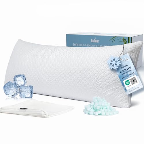 Rainmr Firm Memory Foam Body Pillow for Adults, Cooling & Adjustable Full Body Pillow with Dual Pillowcases for Side Sleepers and Hot Sleepers, 20x54 Long Pillow for Bed