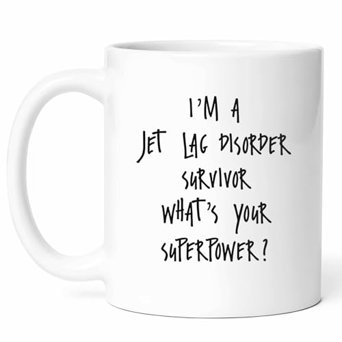 Jet Lag Disorder Awareness Mug - Travel Fatigue Coffee Cup - Sleep Deprivation Funny Gift From Family - Zone Tea Mugs - Circadian Rhythm Cups - 11 Oz Ceramic Gifts For Frequent Flyers, Birthday, Him