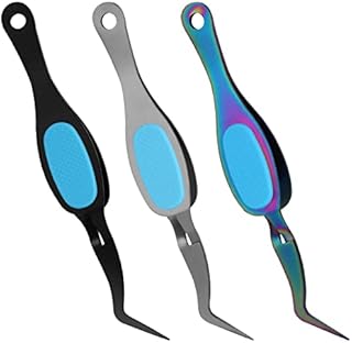 Grevosea 3 Pieces Crossing Lock Tweezers Stainless Steel Soft Gripping Tweezers Reverse Grip Precision Tweezers Fine Tip Craft Tweezers for DIY Crafts Jewelry Beading Laboratory Work