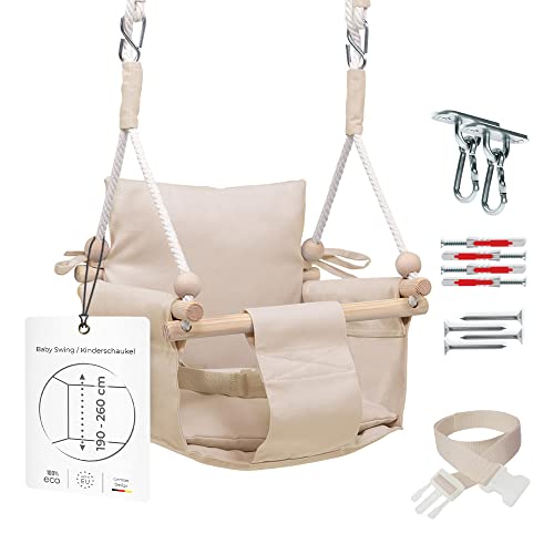 MAMOI® Balancoire Enfant + SÉCURITÉ Ceinture | Réglage de la Hauteur 190-260cm | Balancoire Bebe | Balancelle de Jardin | Balançoire scandinave intérieur extérieur | CE | 100% ECO | Fabriqué en UE Cover