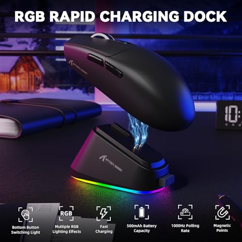 Image of MAMBASNAKE ATTACK SHARK G3PRO Wireless Gaming Mouse,Tri-Mode,Bluetooth /2.4G /USB,59g Ultra Lightweight,25K DPI,100M Clicks Switches,RGB Magnetic Charging Dock,PAW3311 Sensor,BK52820 Chip-Black