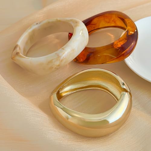 AVOGIR Chunky Acrylic Bangle Bracelet for Women Colorful Resin Bracelets Trendy Stack Statement Cuff Jewelry Gift (Gold 02) - image 5