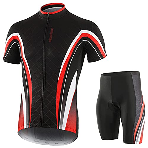 NOPEXTO Ensemble Cyclisme Homme, Maillot Cyclisme Manche Courte + Cuissard 3D Gel Respirant Séchage VTT Vélo Vêtements Jersey Avec Shorts (Noir Rouge,XL) Cover