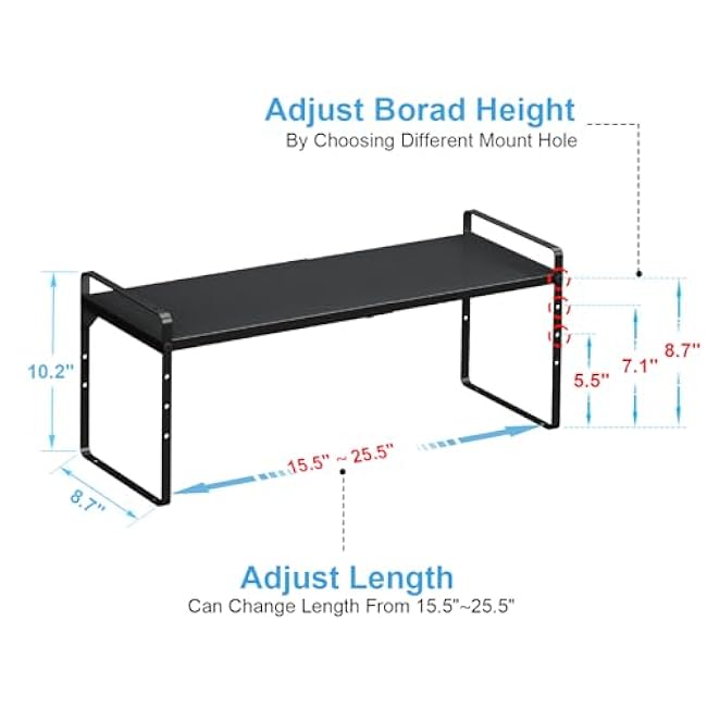 15.5 to 25.5 Inch Expandable Kitchen Cabinet Organizer Shelf, 2 Pack 30 LBS Heavy Duty Adjustable Kitchen Counter Storage Shelves Organizers,Stackable Small Storage Shelf Rack For Cabinet Cupboard