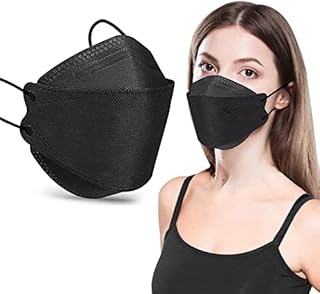 KKmier FFP2 Mask 30pcs, FFP2 N95 Face Masks, EN 149:2001+A1:2009 Certified Fish-shaped Coloured Face Mask for Women Men, 4-Layer Filters Particles 94%, Individually Wrapped (Black)