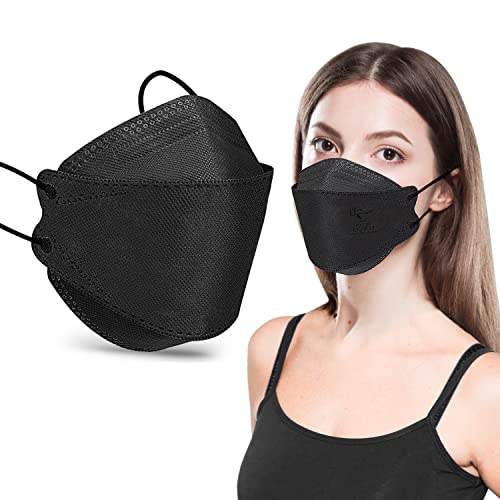 KKmier Masque FFP2 Adulte Noir, 30pcs Masques FFP2 Jetables avec Boucles d'Oreille Elastiques et Clip de Nez Adaptable, CE 2834, Masque de Protection NR, Filtration des Particules (EFP) >= 94% Cover