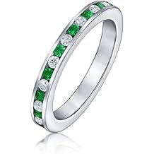 Bling Jewelry Personalize Cubic Zirconia Thin Stackable CZ Channel Set Eternity Band Ring Simulated Gemstone .925 Sterling Silver 12 Birth Month Colors 3MM