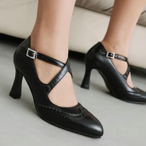 DINTAHA Mary Jane Heels Vintage 1950s Shoes,Oxford Heels for Women,Retro Pointed Toe Dress Pumps3