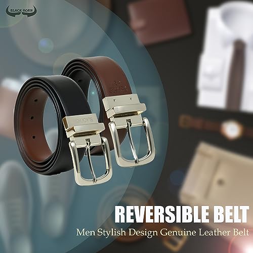 BLACKHORN Reversible Genuine Buffalo Leather Dress Belt for Men Formal & Casual Style Daily Regular Belt (30 to 44 inch)2