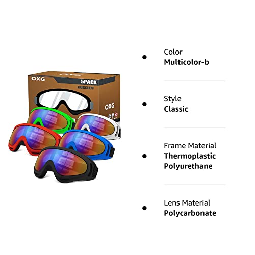 Oxg 5 Pairs Motorcycle Goggles For Youth Men Women, Atv Ski Goggles Anti-Uv Dustproof Windproof Dirt Bike Goggles Fit Helmet (Multicolor Lens) #TOP7