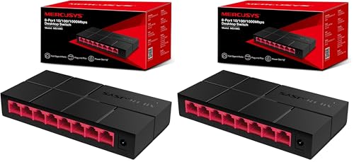 Image of MERCUSYS MS108G 8 Port Gigabit Network Switch, TP-Link Ethernet Switch, Gigabit Switch, Ethernet Splitter, Expand Ethernet Network, Desktop or Wall Mount, Power Saving, Plug & Play (Pack of 2)