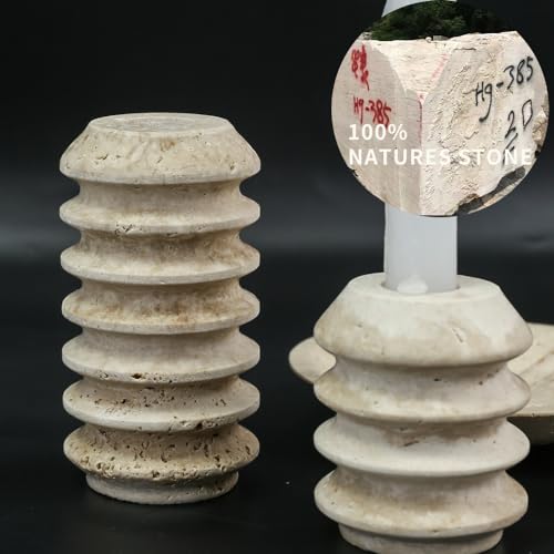 Duanyan BEIGE TRAVERTINE Set Of 2 Premium Marble Natural Travertine Stone Candlestick Holder thumb #3