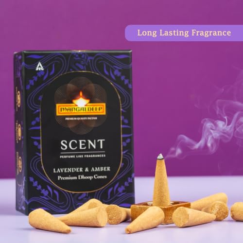 Image of Mangaldeep Scent Premium Bambooless Dhoop Cones - with Lavender and Amber fragrances (40 cones)