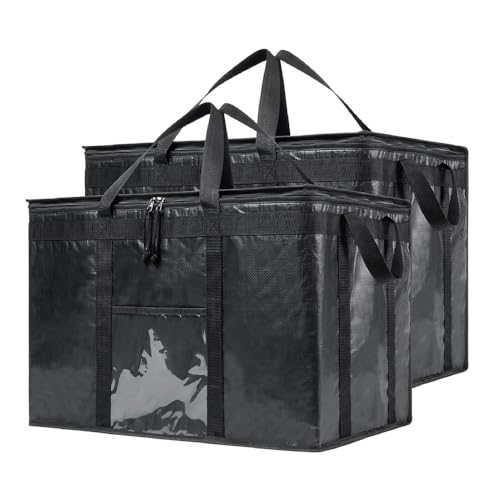 Image of NZ home Insulated Bags for Food Delivery (3XL PRO) Grocery Shopping Cooler Bag, Pizza Delivery, Hot & Cold Catering Tote, Reusable, Foldable & Heavy Duty (2 Pack, Black)