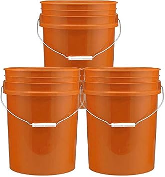 5 Gallon Plastic Buckets, Orange Color | 3 Pack | HDPE Plastic | Super Heavy Duty 90 Ml