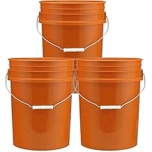 5 Gallon Plastic Buckets, Orange Color | 3 Pack | HDPE Plastic | Super Heavy Duty 90 Ml