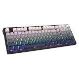 HUO JI ワイヤレス ゲーミングキーボード 静音赤軸 BT/2.4G/有線 96%コンパクト テンキー付き ノブ搭載 ホットスワップ対応 メカニカルキーボード RGB サイド発光 US配列 PBTキーキャップ オフィス/ゲーム用 PC/Mac/PS5対応 (グレー)