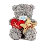 Ours gris emblématique en peluche – Ce Tatty Teddy câlin tient un cœur et une étoile imprimé avec le message affectueux « You are the best »
