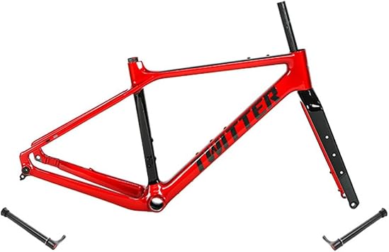 700C Gravel Road Bike Frameset 46CM/49CM/52CM/55CM Carbon Fiber Bike Frame Disc Brake Thru Axle F12100mm R12142mm BB386*46mm Max 700 * 40C Tires Internal RoutingBlack-red,52CM