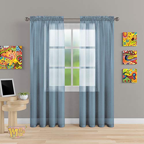 MEMIAS Premium Window Sheer Elegant Voile Rod Pocket Curtains for All Rooms Decoration, 2 Panels, Each Panel, 54" W x 95" L, Quite Blue