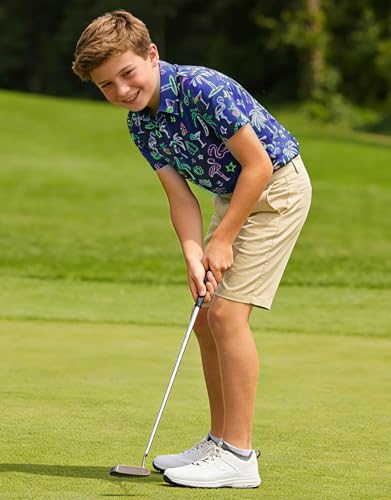 Cuddomper Boys Hawaiian Polo Shirt Flamingo Fashion Golf Short Sleeve Size 9 10 Kids Neon Cool School Uniform Active Shirts — view 6