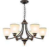 XANGQAN Farmhouse Chandeliers for Dining Room, 6-Frosted Glass Shades Chandelier,Oil-Rubbed Bronze M