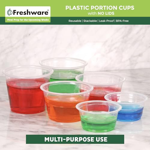 Image of Freshware Plastic Portion Cups (No Lids) [2 Ounce, 250 Count] Disposable Plastic Cups for Meal Prep, Salad Dressing, Jellos Shot Cups, Souffle Cups, Condiment and Dipping Sauce Cups