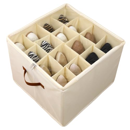 SYEXDZON Shoe Storage Box Organizer Fits 16 Pairs Large Shoe Box Container with Adjustable Dividers Foldable Space Saving Shoes Holder