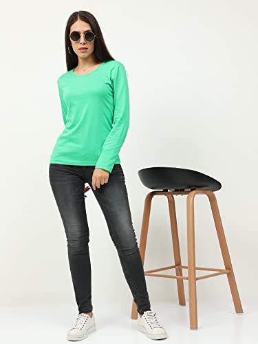 Image of FLEXIMAA Women's Cotton Plain Round Neck Full Sleeve T-Shirt