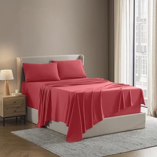 Nestl Full Sheet Set - Luxury 1800 Ultra-Soft Microfiber Full Bed Sheets - Double Brushed - Deep Pockets - Easy Fit - 4 Piece Set - Bedding Sheets & Pillowcases (Full, Coral Pink)