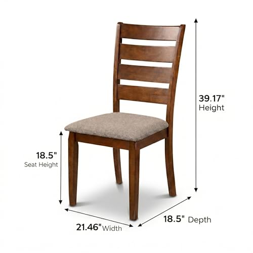 Image of Traditional Dining Chairs, Set of 2, Dirty Oak Finish with Greige Polyester Upholstered Seats Solid Rubberwood