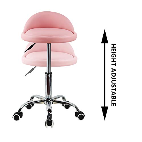 Kktoner Pu Leather Round Rolling Stool With Back Rest Height Adjustable Swivel Drafting Work Spa Task Chair With Wheels Pink #TOP4