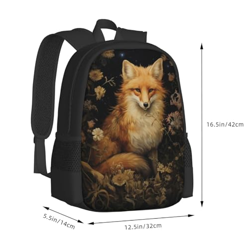 Stylish Unisex 17 Inch Backpack Fox Flowers Starlight Spacious Compartments for Work Essentials Casual Outings & Trips3