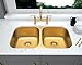LQS 32” x 18” Gold Kitchen Sink, Undermount Kitchen Sinks, 50/50 Double Bowl Stainless Steel Sinks with Accessories