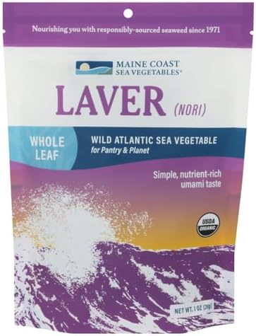 Maine Coast Sea Vegetables Laver Whole Leaf | Organic Dried Seaweed | Wild-Harvested Nori | Perfect for Soups, Salads & Snacks | Rich in Iodine | Dried Vegetables | 1 oz / 28g (Pack of 1)