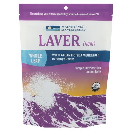 Maine Coast Sea Vegetables Laver Whole Leaf | Organic Dried Seaweed | Wild-Harvested Nori | Perfect for Soups, Salads & Snacks | Rich in Iodine | Dried Vegetables | 1 oz / 28g (Pack of 1)