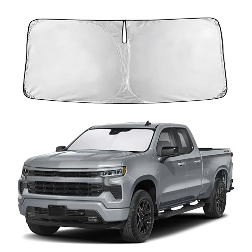 Image of Autovir Windshield Sun Shade Fit for 2019-2024 2025 2026 Chevrolet Silverado 1500 Sunshade, Front Car Window Shades Sun Visor, Blocks UV Rays & Heat, Car Accessories