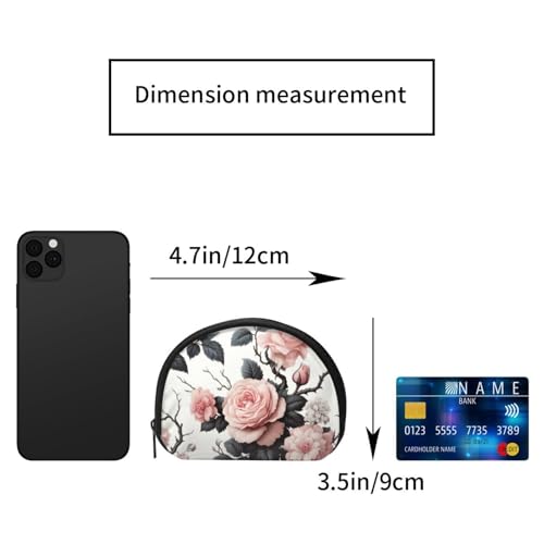 Portable Coin Purse Elegant-Blooming-Roses Mini Zippered Money Pouch Card Holder2