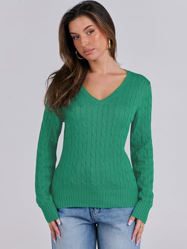 Image of ANRABESS Women's Cable Knit V Neck Fitted Sweaters