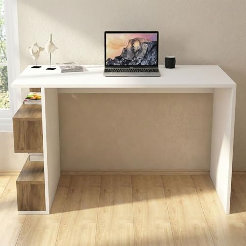 Image of FFO Study Table for Adults, Computer Table, Study Table for Students, Office Table, Engineered Wood SS (Walnut and White) - DIY