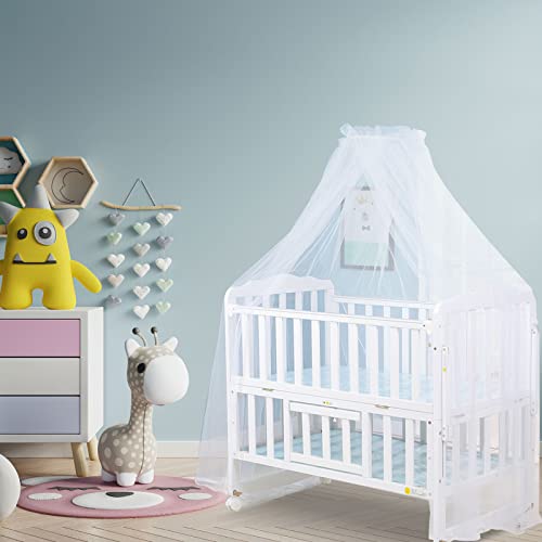 Image of Crib Dome Mosquito Net, Universal 160x450cm Lace Decorative Toddler Bed Crib Canopy Netting for Baby Cribs, Breathable Mesh to Keep Mosquitos Away