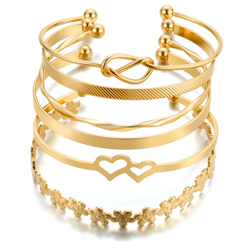 Image of IF ME Gold Bangle Bracelets for Women, Indian Bangles Stackable Set, Multi Layer Textured 18K Gold Plated Chunky Bracelets Boho Jewelrys Set