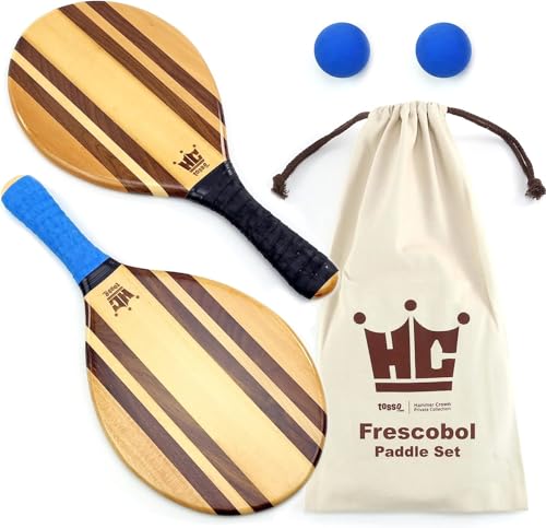 Frescobol Paddle Ball Set (Beach Stripes) - Comes with 2 Paddles, 2 Balls & Canvas Drawstring Bag