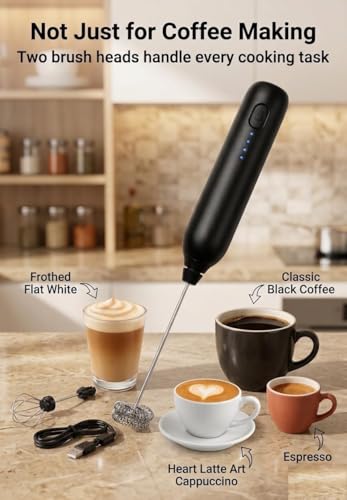 Image of Rechargeable Milk Frother, 3-Speed Electric Coffee Beater & Hand Blender with Dual Spring Whisk | Type-C Fast Charging for Latte, Cappuccino & Matcha (Charcoal Black)