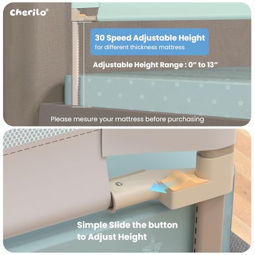 Image of Cherilo Bed Railing for Baby Safety - Foldable & Height Adjustable Railing for Toddler's Safety, 180cm x 73cm Protector for Baby, Collapsible Bed Protector Side Walls - Sea Green