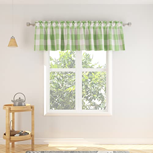 NATUS WEAVER Window Valances 18 inch Length 1 Panel Buffalo Plaid Gingham Rod Pocket Farmhouse Window Curtains Valance Living Room Bedroom Green & White