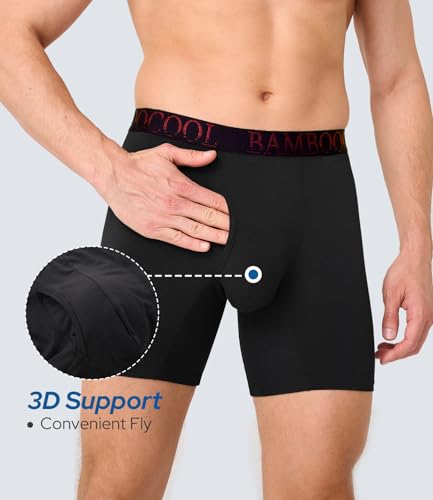 Image of BAMBOO COOL Men's Underwear Boxer Briefs Fly with Built-in 3D Pouch Comfortable Cool Underwear for Men 4 Pack