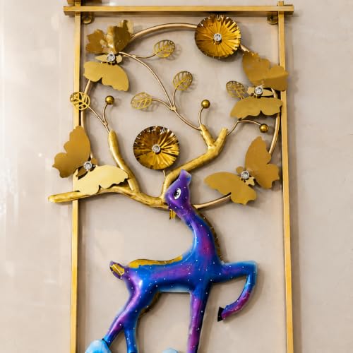 Image of SHREE 'O' GREEN TECH - Metal Handcrafted Deer Frame Big Wall Decor Wall Hanging Multicolor Wall Arts for Home Hotel Office Living Room Bedroom (Size 22x42 Inch)